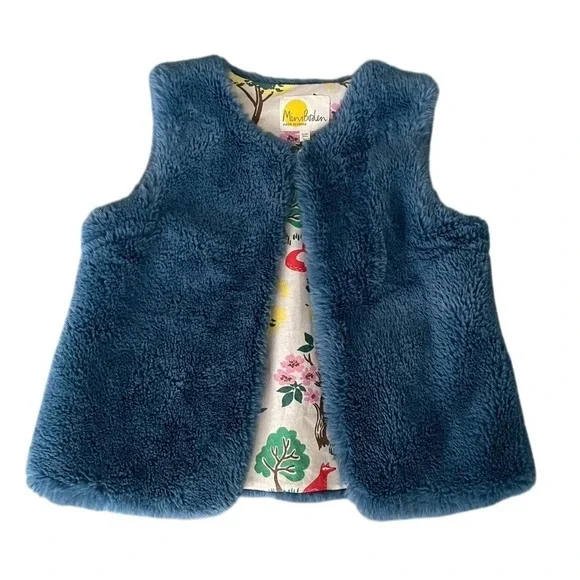 Mini Boden Blue Plush Faux Fur Cozy One Button Vest Cotton Lined Kid Size 11-12Y - Picture 1 of 6